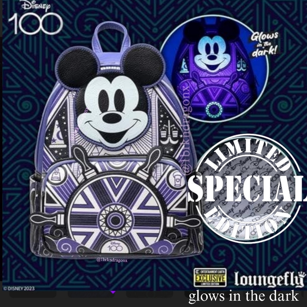 NWT Disney 100 Exclusive LoungeFly Mickey Steamboat Willie Backpack Limited - Picture 2 of 16